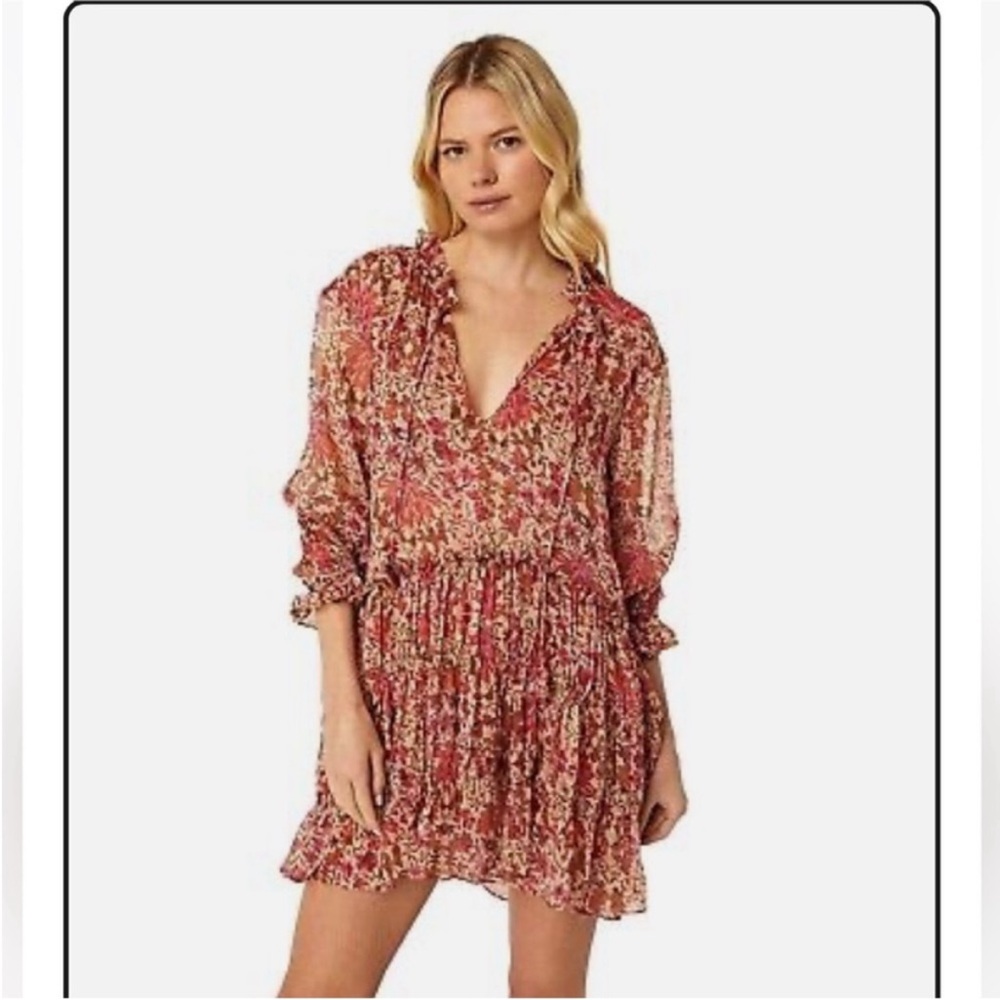 Misa Los Angeles Llanit Chiffon Floral Dress with Ruffle Details Size XS